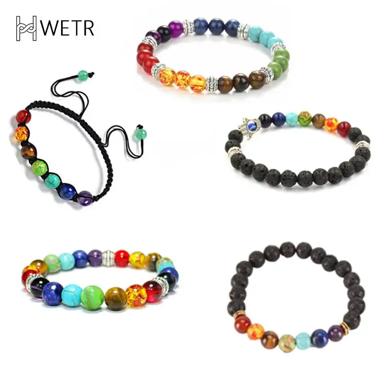 7 Chakra Bracelet Men Black Lava Healing Balance Beads Reiki Buddha Prayer Natural Stone Yoga Bracelet For Women Jewelry