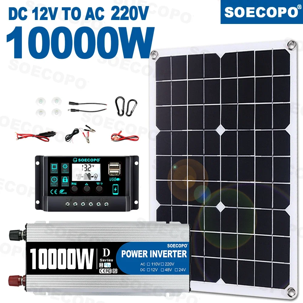 10000W zonnegeneratorset 500W paneel 100A controller 12V naar 220V off-grid omvormer voor thuis/camper hele huis back-up CE-gecertificeerd
