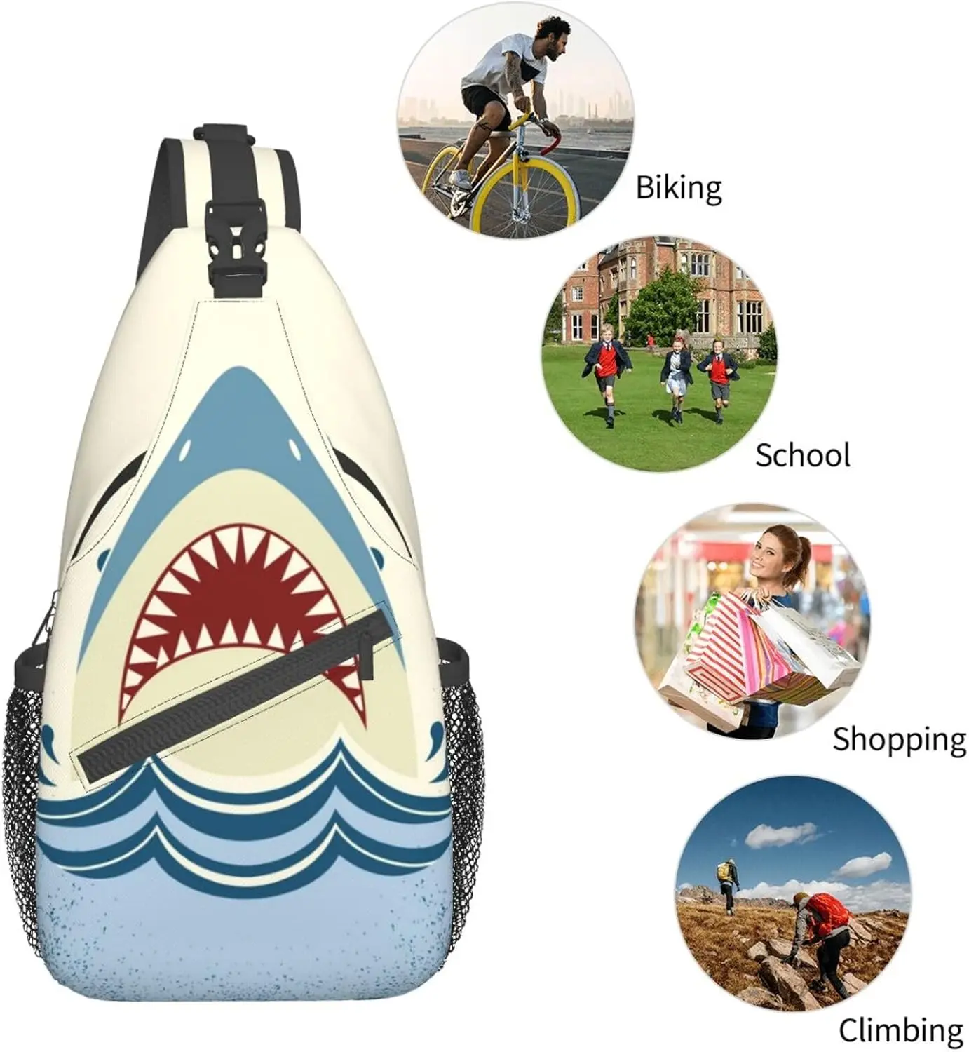 Shark Sling Backpack Chest Bag Crossbody Shoulder Bag Gym Cycling Travel Hiking Daypack For Men Women