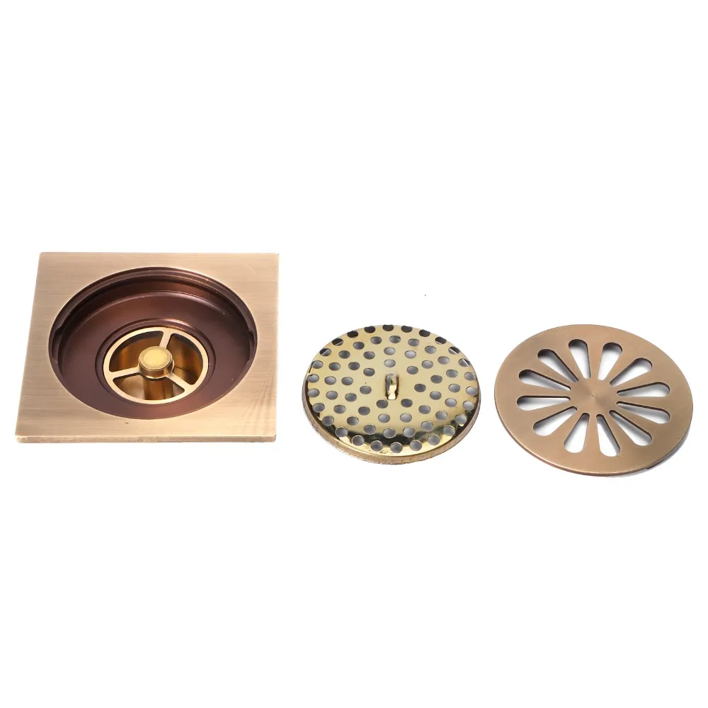 Easy Clean Antique Shower Floor Drain Copper Removable Strainer Cover Shower Drain 10x10cm/3.94x3.94in Square Floor Drain Garage
