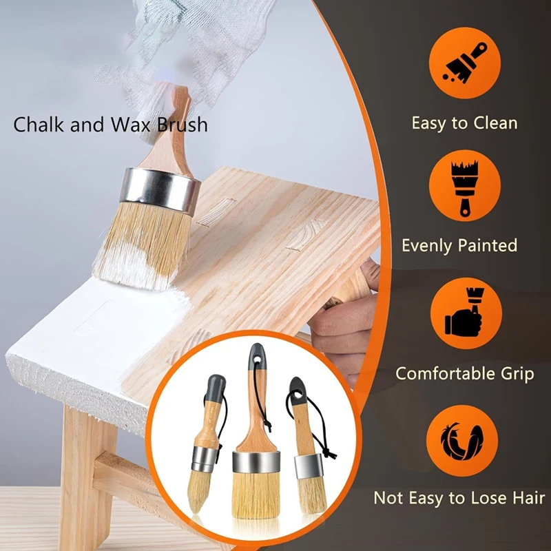 فرشاة طلاء الطباشير والشمع للأثاث ، فرشاة شمع كبيرة وصغيرة
