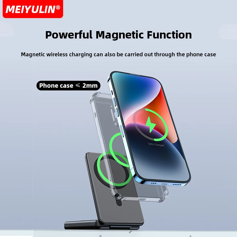 5000mAh Magnetic Power Bank 15W Wireless Fast Charger Foldable Stand for Apple Watch Type-C Cable Spare Battery for iPhone 15 14