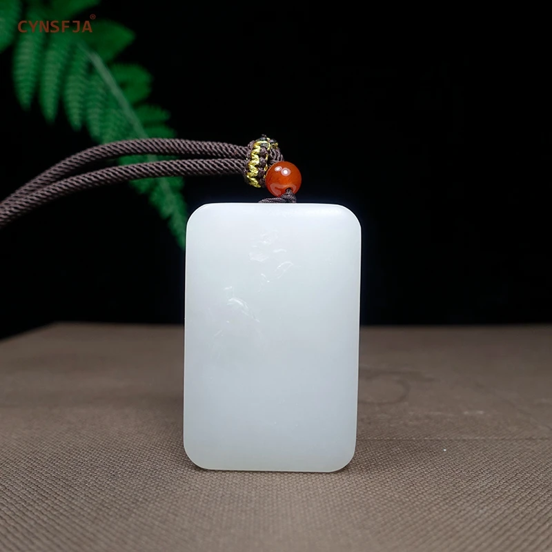 

CYNSFJA New Real Rare Certified Hetian Mutton-fat White Nephrite Lucky Amulet Jade Pendant Hand Carved High Quality Elegant Gift