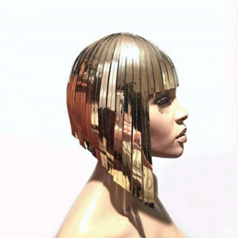 Gogo Dancer Costumes Women Reflective Wigs Mirrors Head Ornament Nightclub Singer Festival Outfit Stage Accessories XS6777