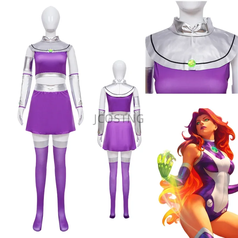 Hot anime Teen Titans Starfire full set for women Girl unisex Halloween party cosplay costume stage performance uniform