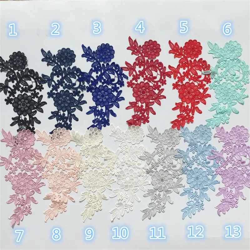 20Pcs/ 10Mirror pairs  14Colors Fashion Polyester embroidery patch flowers wedding motifs  flower lace applique 26X14cm LA193