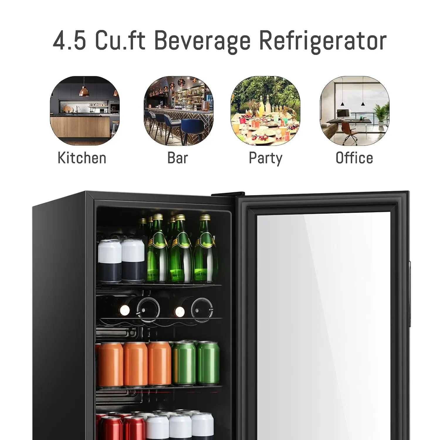 4.5 cu.ft Beverage Refrigerator Cooler, Mini Fridge with Glass Door for Beer Soda Wine, Home Bar Office Use, Customized