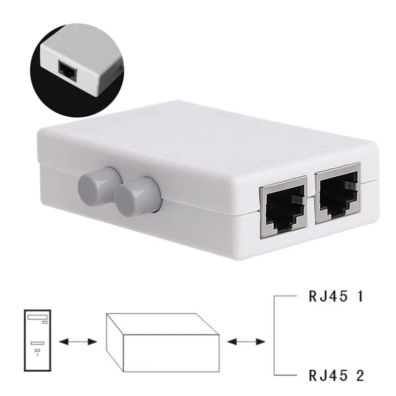 2 Ports 1x2 or 2x1 RJ45 Ethernet Port Switcher Manual Sharing