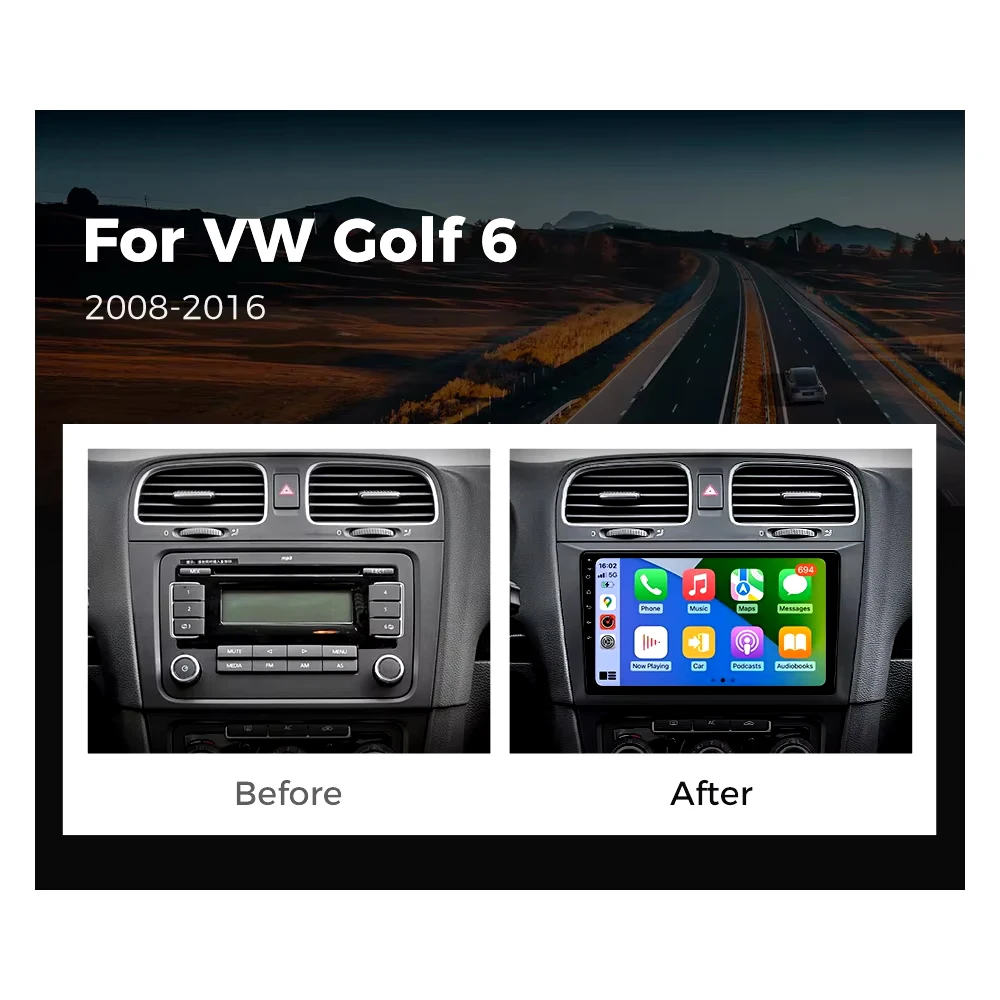 Android 14 Car Radio For Volkswagen VW Golf 6 MK6 GTI 2008-2016 Wireless Carplay Auto Radio Car Multimedia 4G DSP RDS WIFI 2 Din