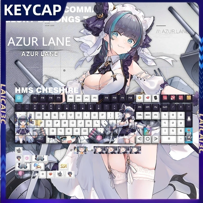 

120-клавишные колпачки для клавиш Azur Lane Cherry Profile PBT, креативные милые аксессуары для механической клавиатуры с героями мультфильмов аниме, подарочная коллекция, колпачки для клавиш