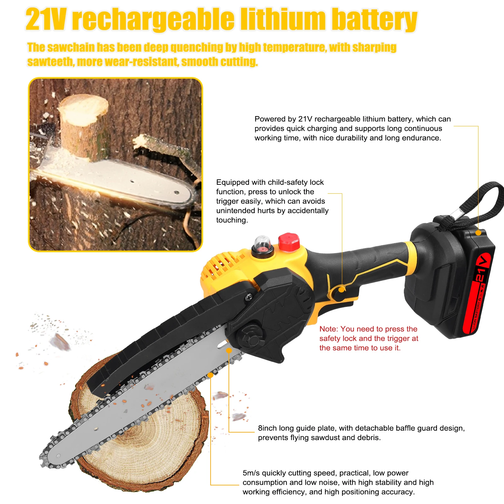 21V 4in /6in /8in Electric Pruning Saw Rechargeable Small Electric Saws Woodworking Electric Saw Garden Logging Mini Chain Saw