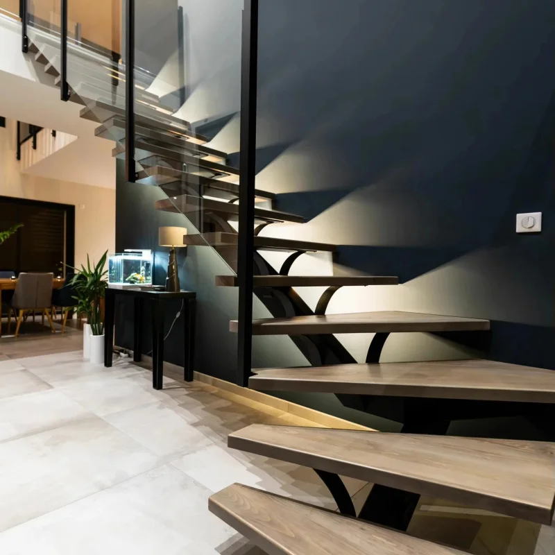 custom.Straight Stairs with Safety Railings: Glass Steps, Solid Wood Steps, or Marble Steps Options | EU/US Standards Compliant