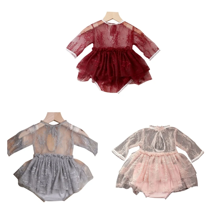 

Baby Photo Costume Lace Dress & Panties Newborns Photo Props Outfit Photoshooting Lace Romper Infant Monthly Shower Gift 40JC