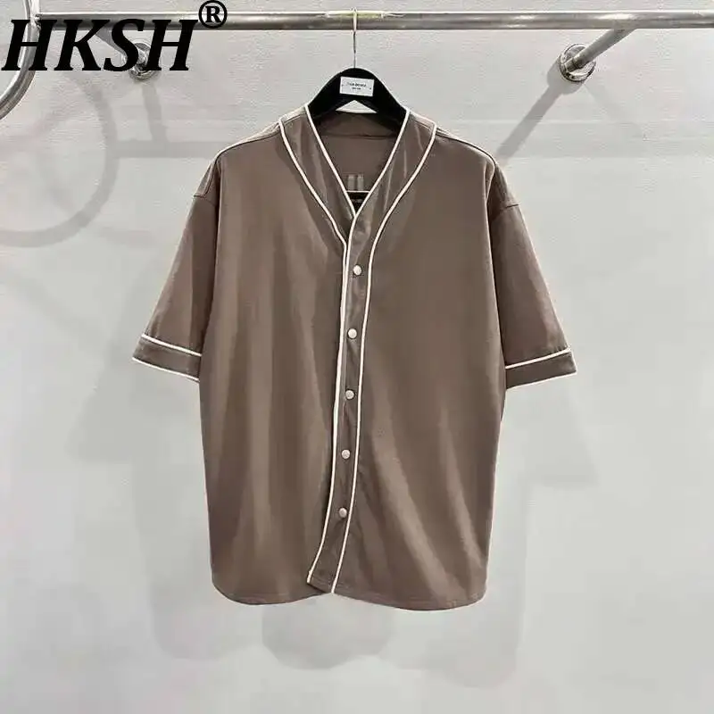 HKSH Summer New Men Tide Darkwear Niche Design RO Stylish Shirt Short Sleeve Punk Single Breasted Stripes High Street Top HK2262
