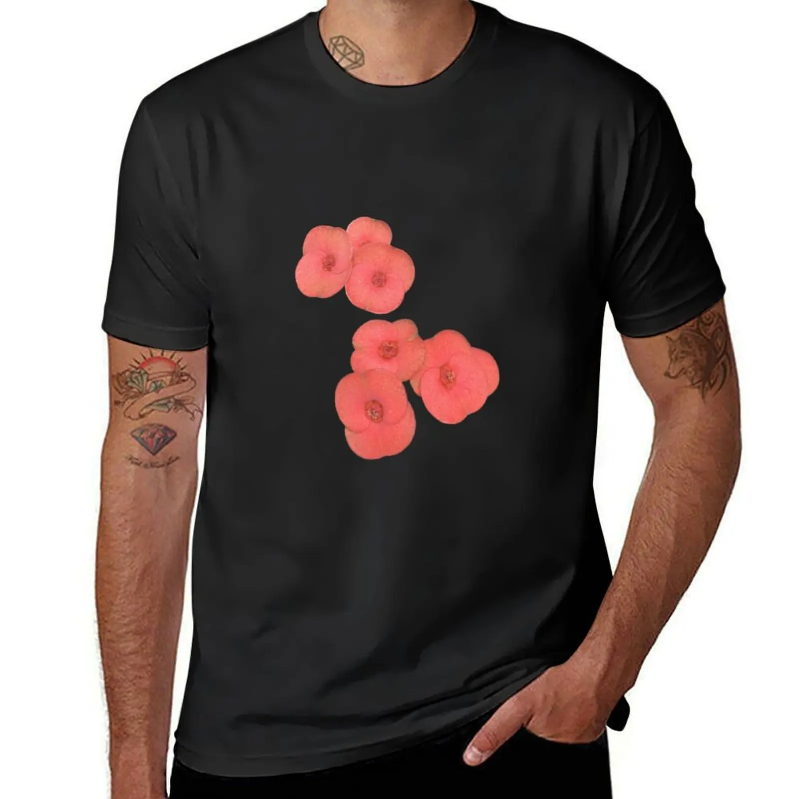 Euphorbia milli, Euphorbiaceae Euphorbi, red flower isolated on white background, Poi Sian flower T-Shirt blacks mens clothing