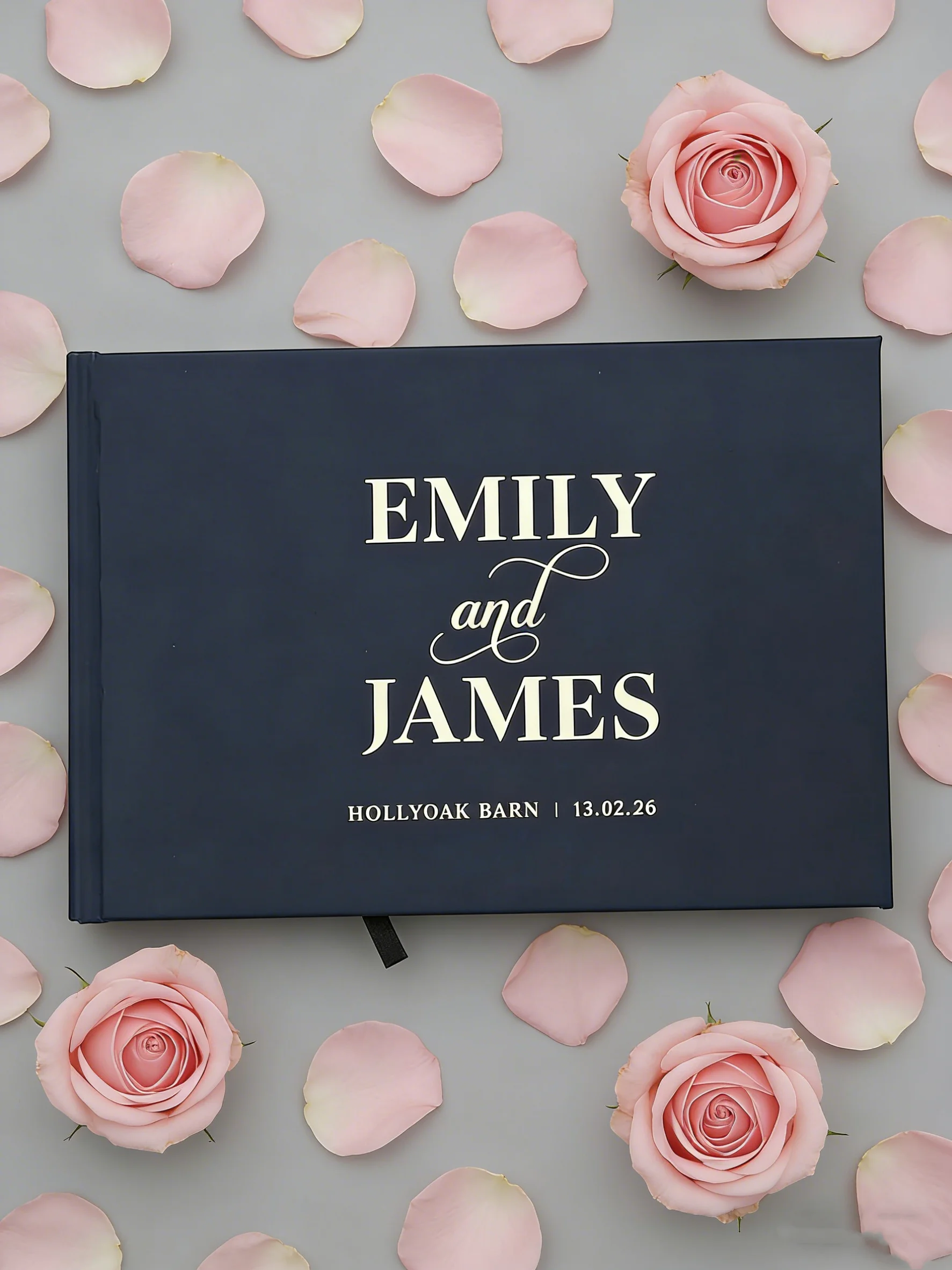 

Custom Gold Foil Two Font Typographic Wedding Guest Book Hardcover Personalized Spine Guestbook Memory Album for Wedding Gift