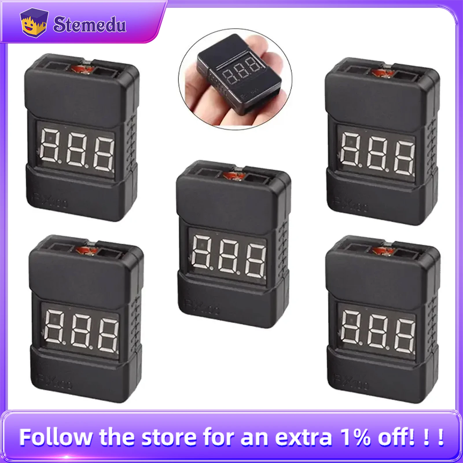 BX100 1-8S Lipo Battery Voltage Tester with LCD Display Low Voltage Buzzer Alarm for RC Drone FPV Racing Models