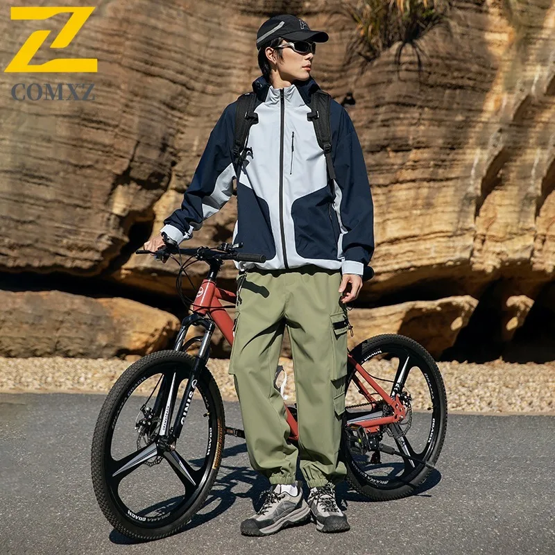 

COMXZ Neutral Jacket 2025 Hooded Splicing Outdoor Camping Windproof Jackets Casual Hiking Lightweight Autumn Windbreaker