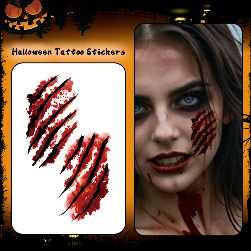 Blood Claw Marks, 1Pc Halloween Horror Makeup, Temporary Tattoo Stickers, For Parties and Halloween Role-playing, Suitable Face.