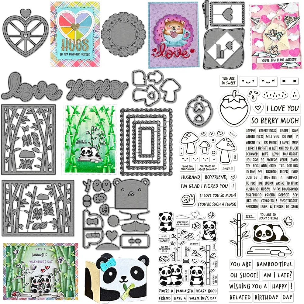 I Heart Pandas, Bambuswald Hintergrund klare Stempel oder Metall-Stanzformen für DIY Handwerk machen Kartenalbum Scrapbooking Dekoration