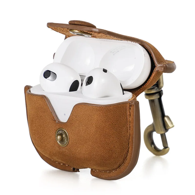Crazy Horse Dance Show Leather Case, Suitable for AirPods 3 Anti-Scratch Hanging with Cover, Light Weight 23g 11.5X7X1Cm cm