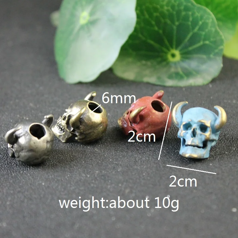 Bull Horn Skull Head Knife Beads Handmade Woven Paracord Lanyard DIY Pendants Jewelry Accessories Retro Brass EDC Outdoor Tools