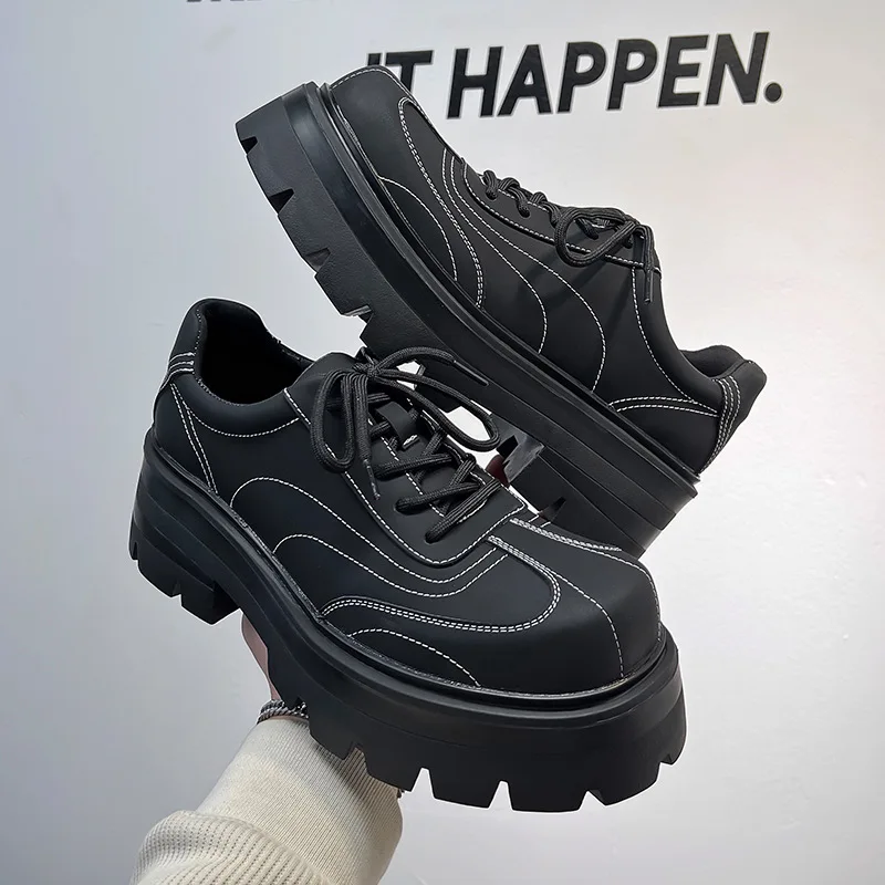 

Men Thick-soled Derby Shoes High-end Matte Big-headed Leather Shoes High Quality Platform British Style Casual Leather Men Shoes