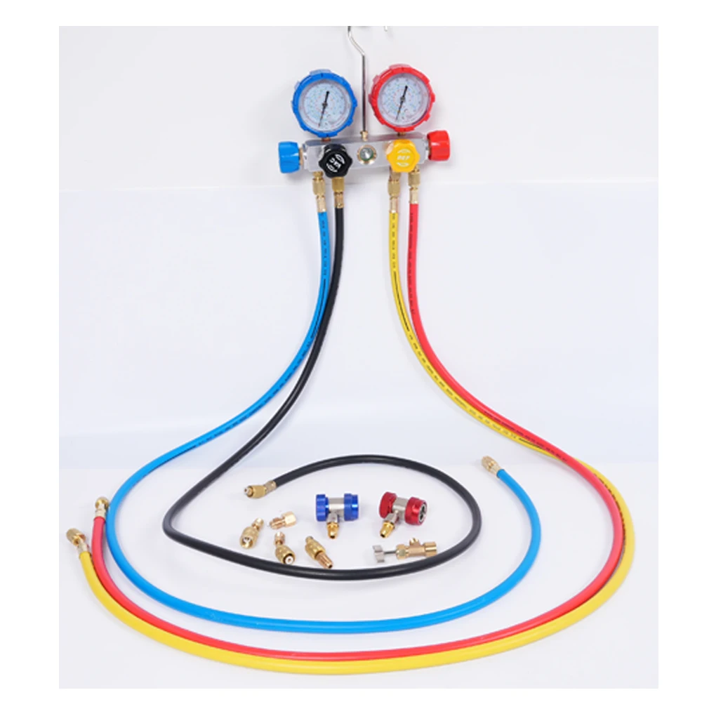 Medidor de colector de 4 válvulas, juego de medidor de colector de diagnóstico de aire acondicionado para refrigerantes R1234YF R134A R404A