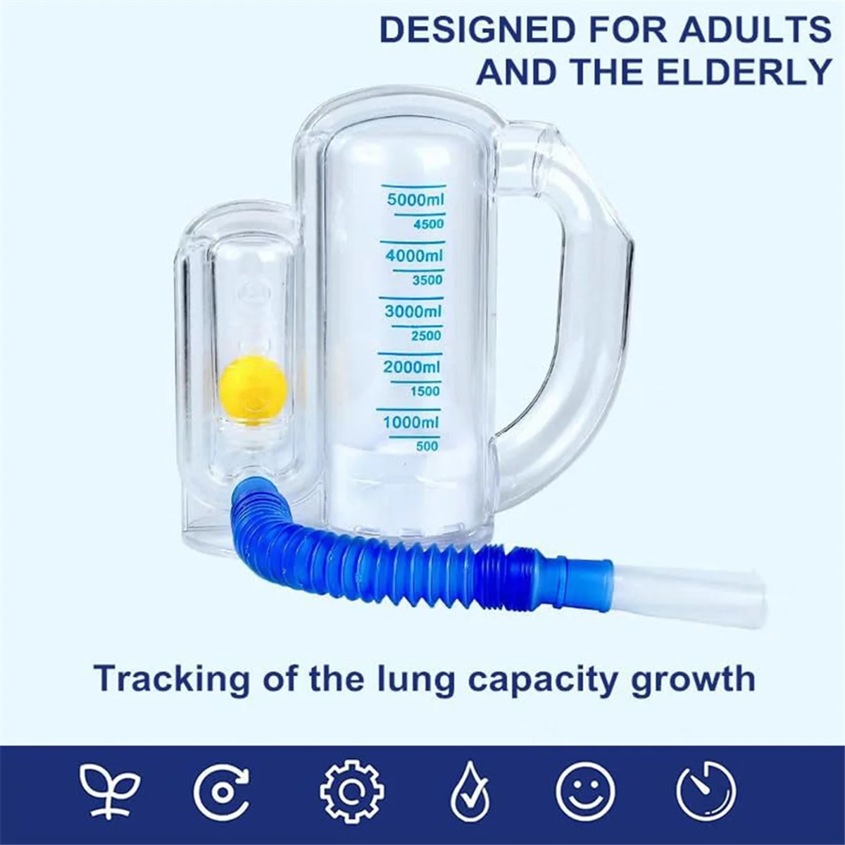 A72Z Breathing Exercise Device for Lungs,Deep Breathing Trainer with Flow Rate Indicator,Incentive Spirometer 5000ml