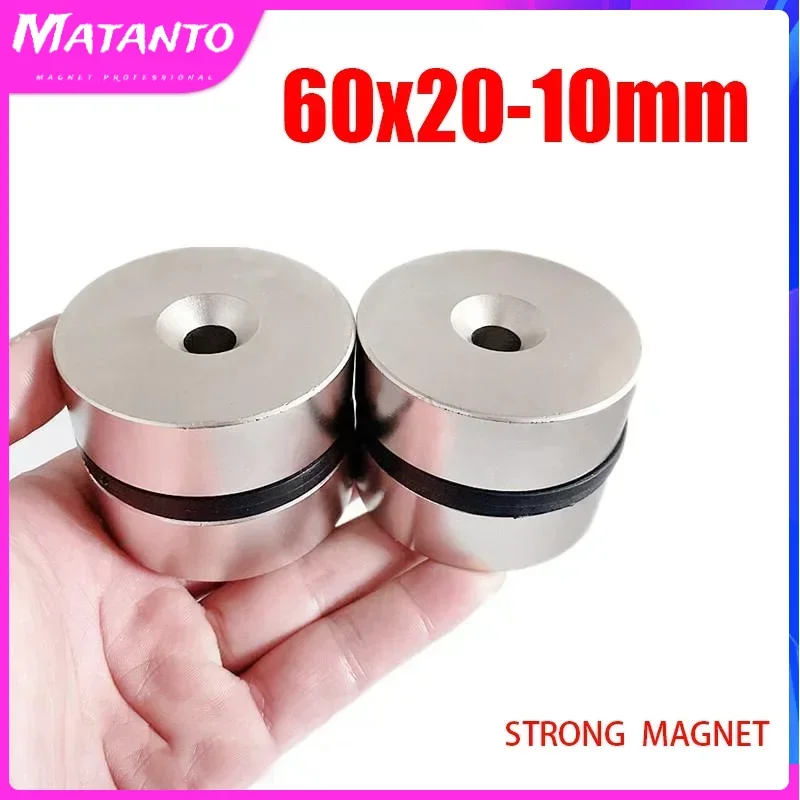 

1PCS 60x20-10mm Big Circular Neodymium Magnets with Hole N35 Round Super Strong Permanent Magnet Disc Fishing Magnet