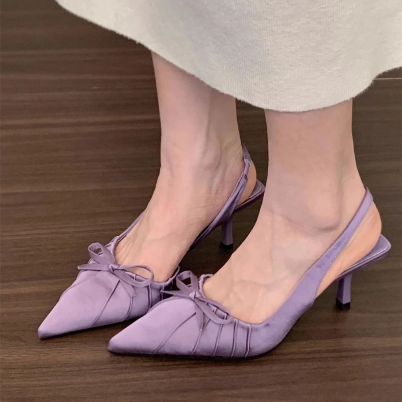 

Женские фиолетовые туфли-лодочки на высоком тонком каблуке 2026: Новая модная французская элегантная модель для лета