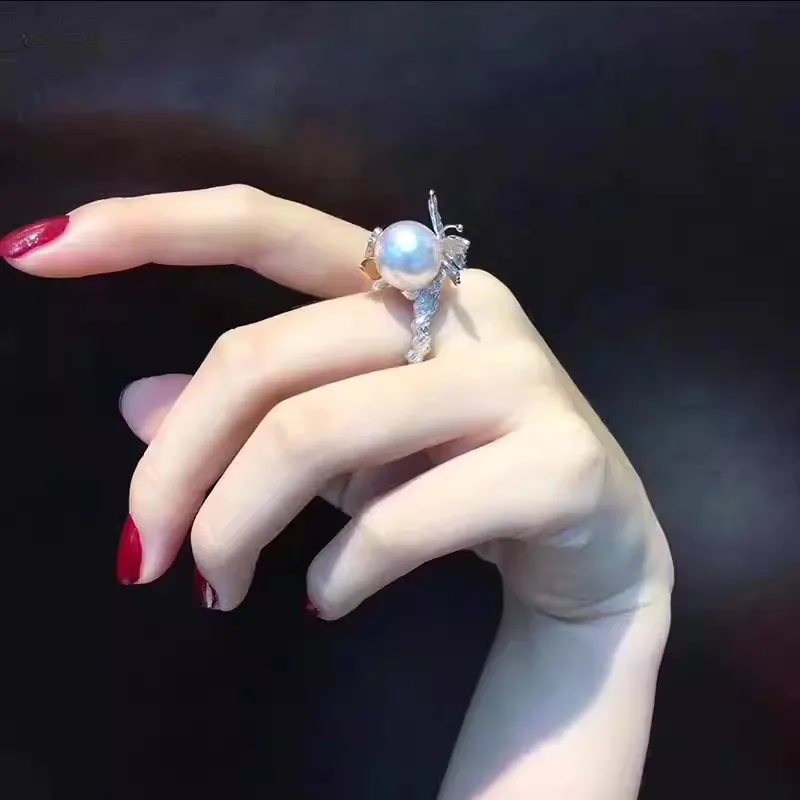 

Beautiful Pearl Ring AAAAA 11-12mm Natural South Sea Round Pearl Open Ring 925S
