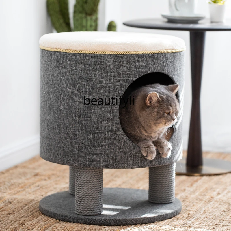 Cat Nest Cat Climbing Frame Integrated Sisal Pet Furniture Nest Cat House with Removable and Washable Mat