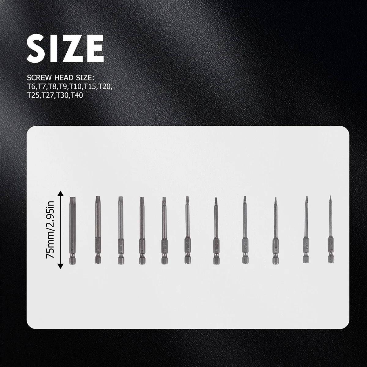スチール製磁気ドライバービット,六角トルクスヘッド,t6,t7,t8,t9,t10,t15,t20,t25,t27,t30,t40,75mm, 11個