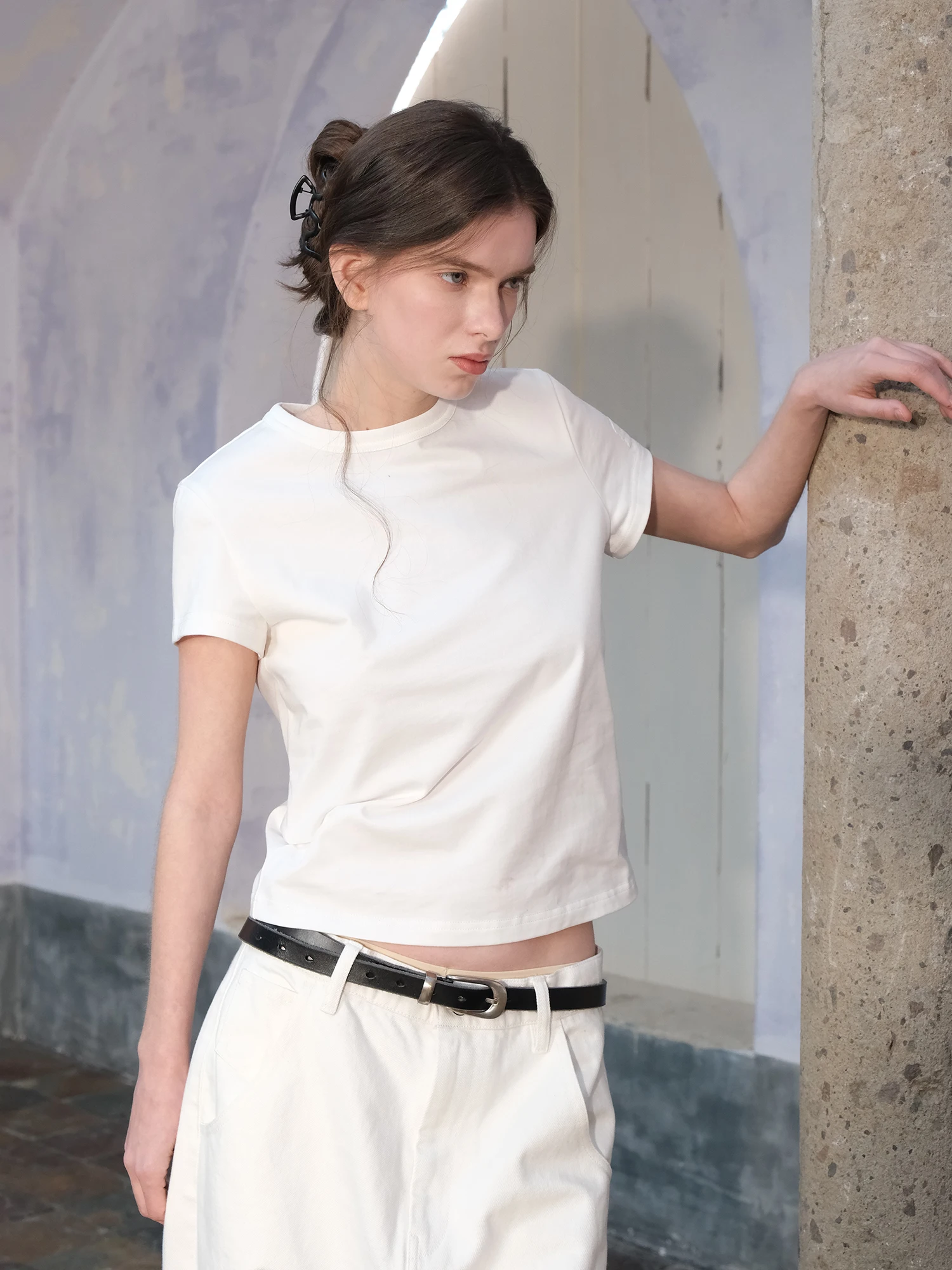 

Хлопковая футболка в стиле ретро, женская ор Све круглая Ne Classic Bla, белая, прямого кроя, удобный дышащий летний повседневный топ