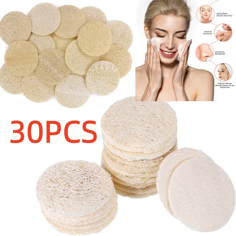 

30 шт. Натуральные губки из люфы для мытья лица, отшелушивающие подушечки для скраба для лица для тела для снятия макияжа и омертвевшей кожи, очищающие