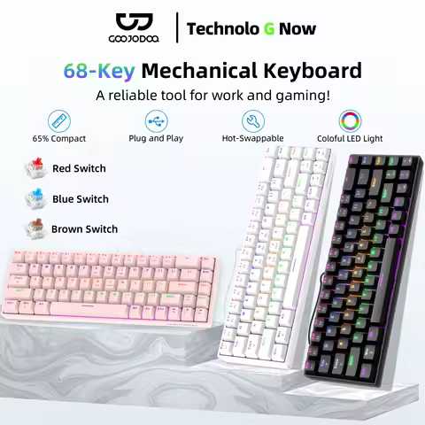 Teclado Mecânico com Fio GOOJODOQ de 68 Teclas, Switch Vermelho, Luz RGB para Windows, Laptop, Macbook, Android e Desktop