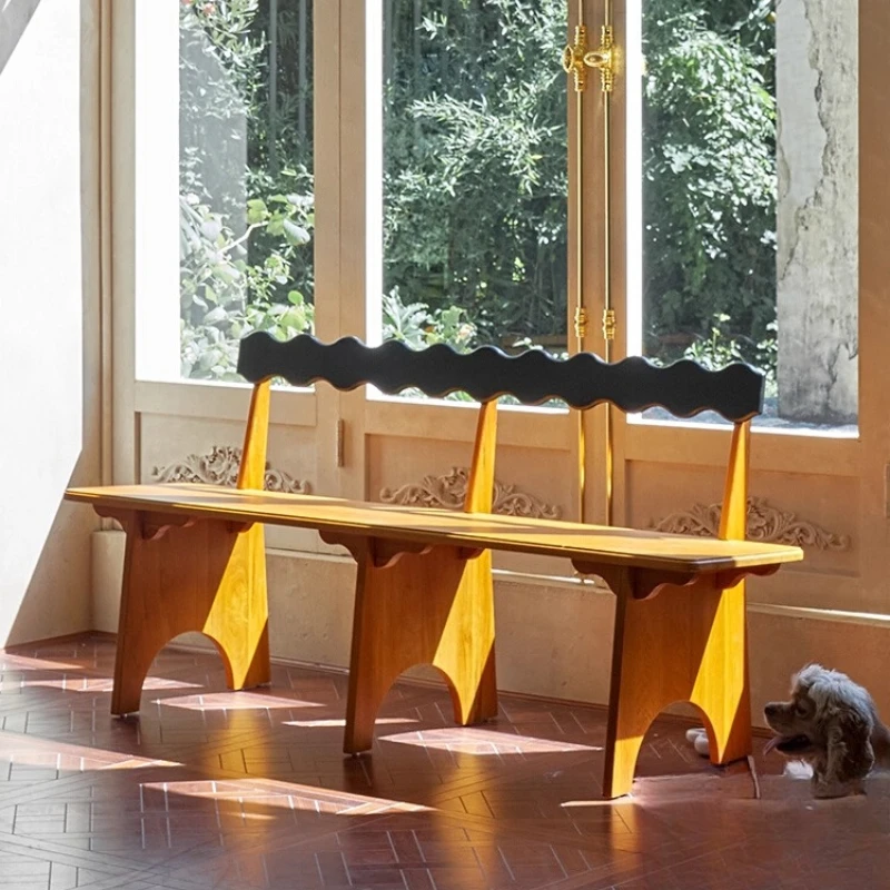 

Medieval solid wood bench bedside stool bedroom art bench living room backrest home dining chair