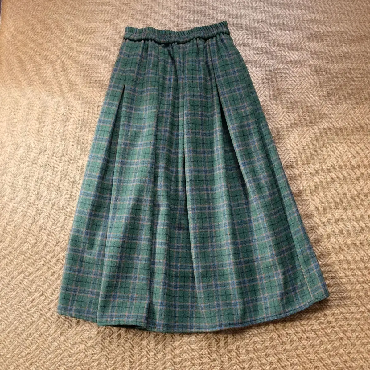 Gonna scozzese in lana sintetica verde foresta alla moda giapponese in stile preppy, vita elastica da donna, linea ad A, stile retrò caldo