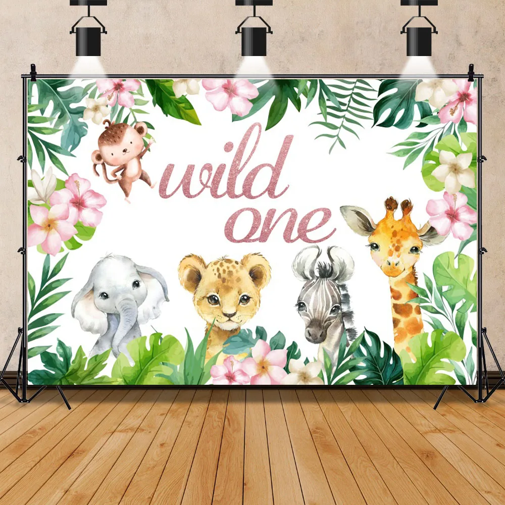 Arrière-Plan de Photographie Personnalisé pour Garçon et Fille, Jungle Tropicale, Safari, Animaux Sauvages, ixPréChristophe, 1er Anniversaire