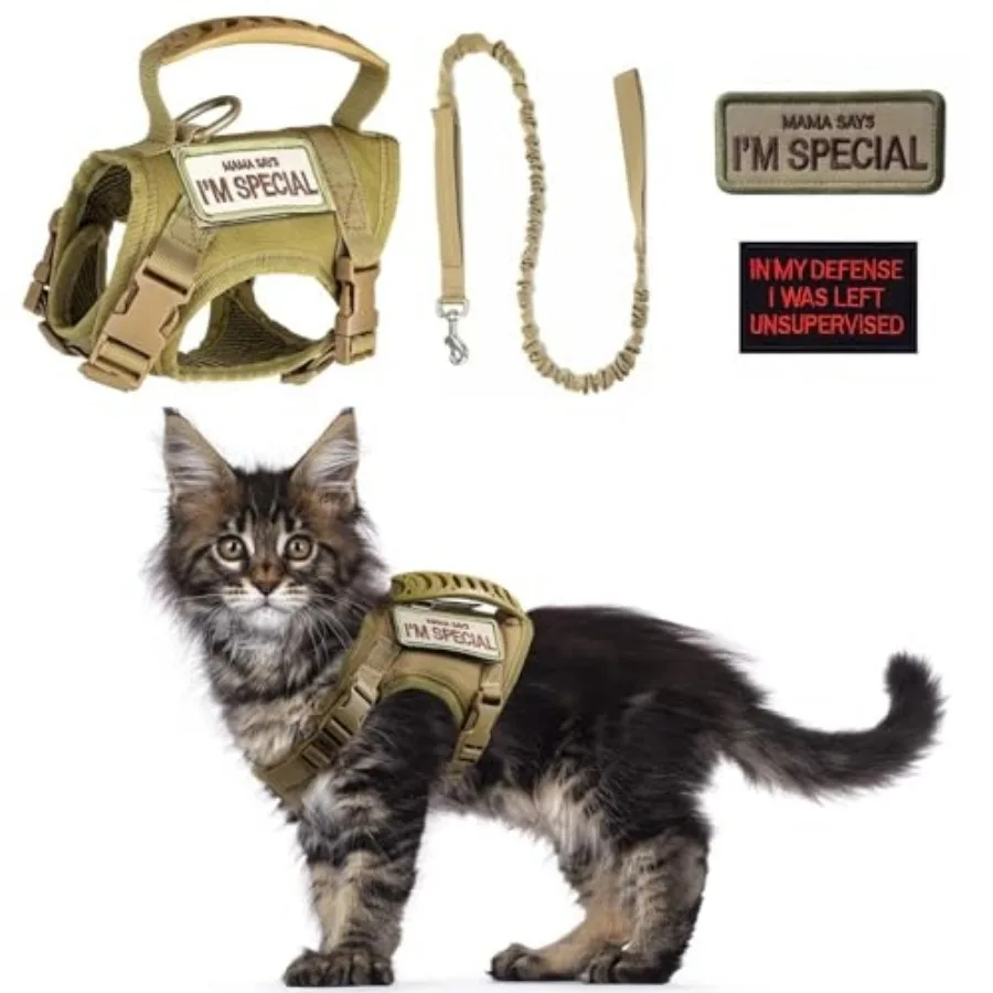 

Tactical Cat Harness and Leash Set for Walking Escape Proof Adjustable Large Cat Vest Harness with Patches Soft Mesh Padding Ru