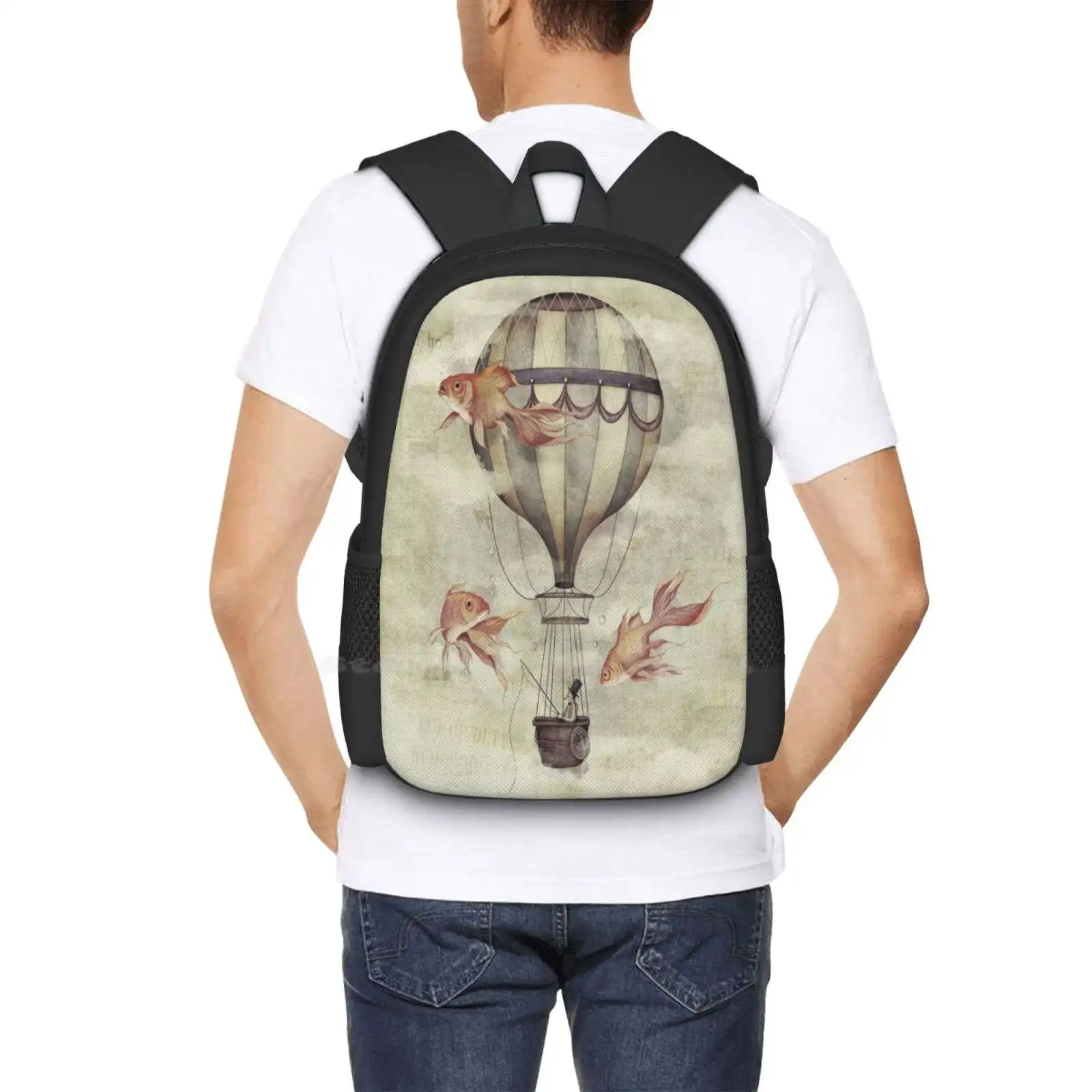 Skyfisher-mochila para hombre, mujer, niña, adolescente, pescador, Goldfish, Vintage, Retro, globo aerostático