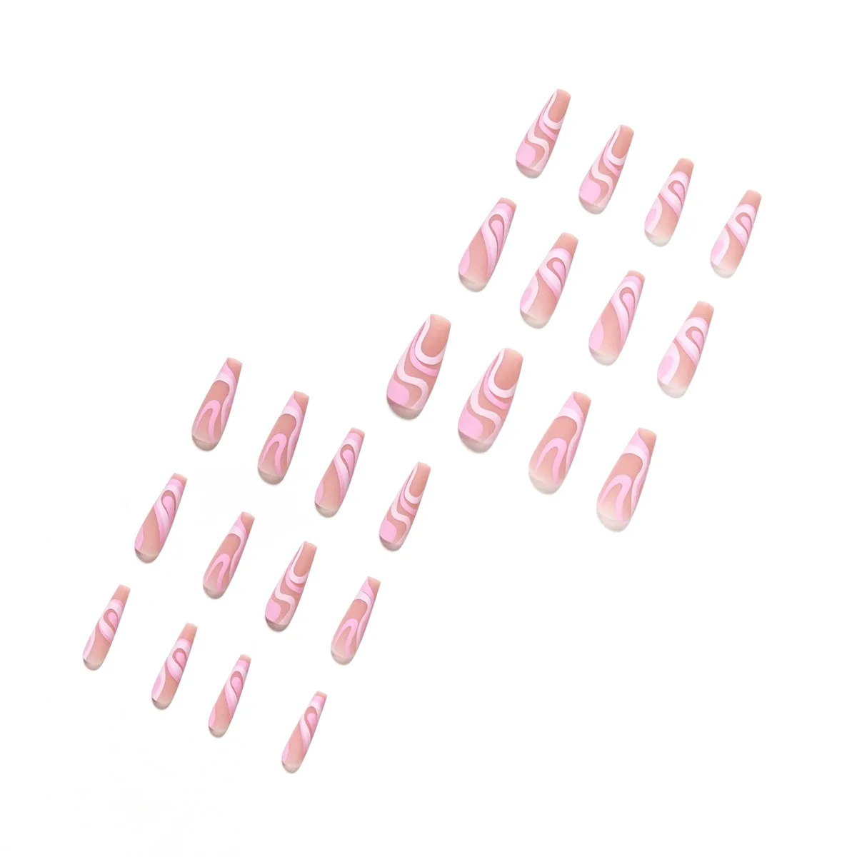 Wholesale French Fake Nail Full Cover Rose Gold Stripe Design 24pcs/ Box Long Ballerina Press on Nails