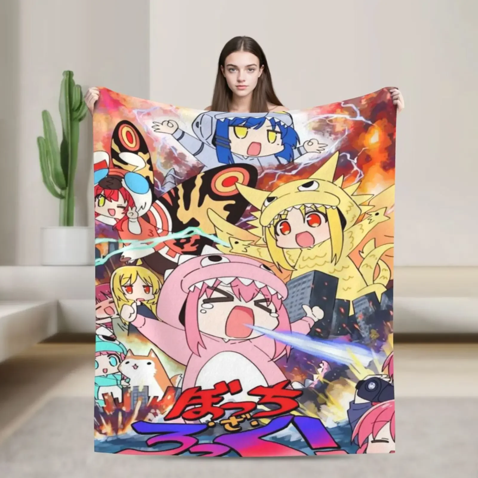 

Прекрасное супермягкое фланелевое одеяло Pink Bocchi Anime the Rock, легкое одеяло с милой тематикой для гостиной, всесезонные