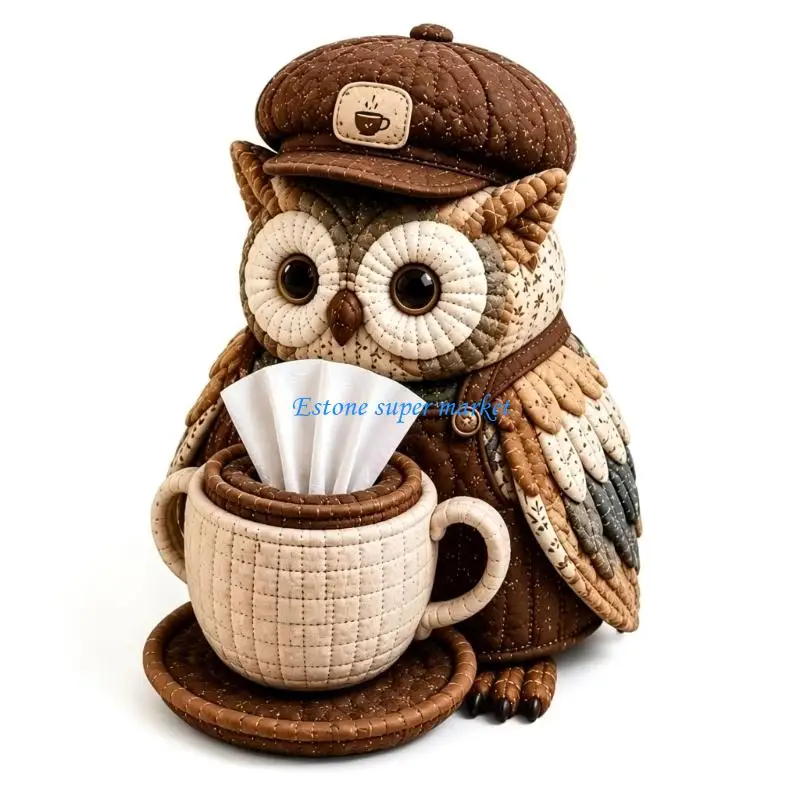 090B Owl DIY tissue box craft set with fabric look for family desk display