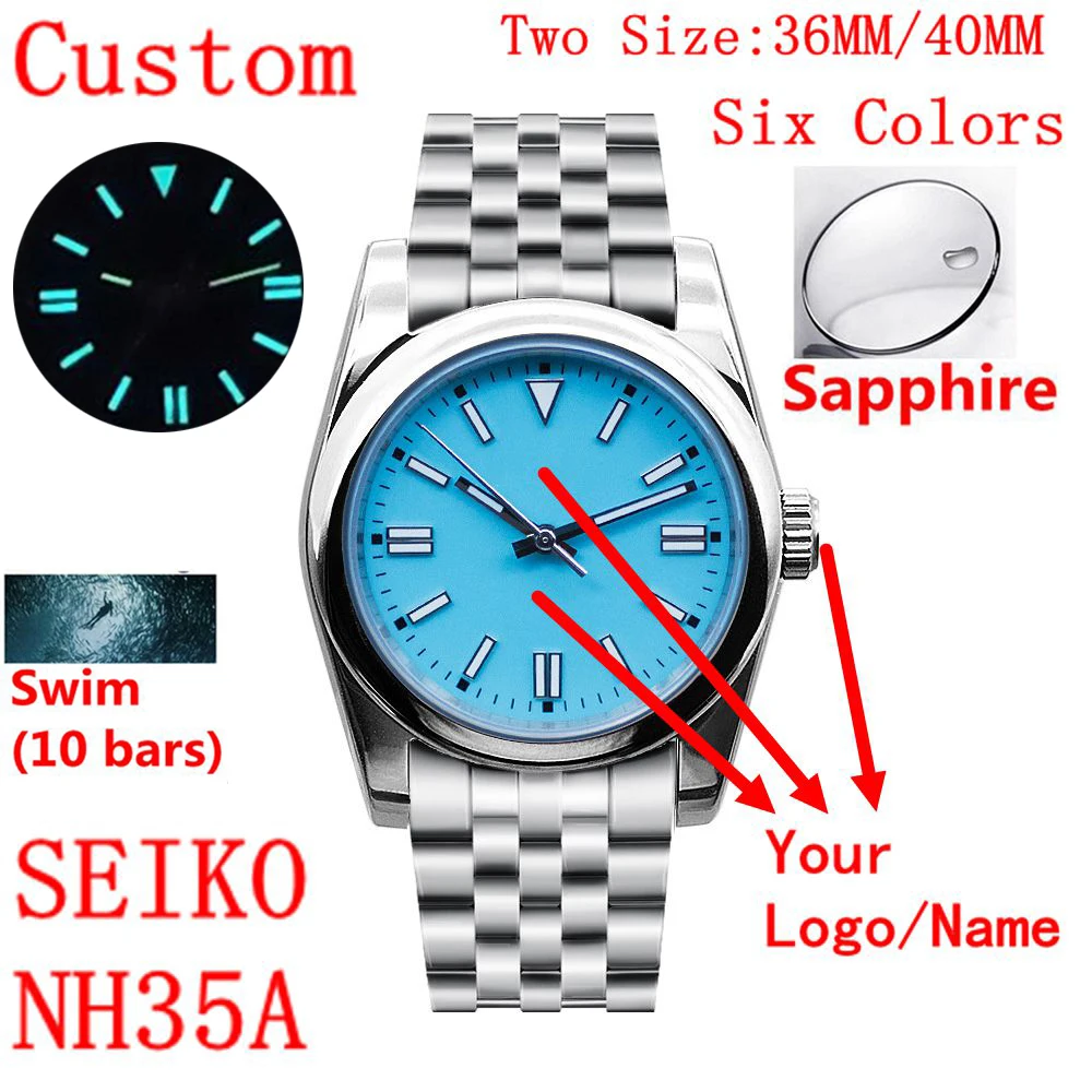 

Custom Automatic Mens Watch Stainless Steel 10Bar Waterproof Mechanical Watches For Men NH35 Sapphire Glass relógio masculino