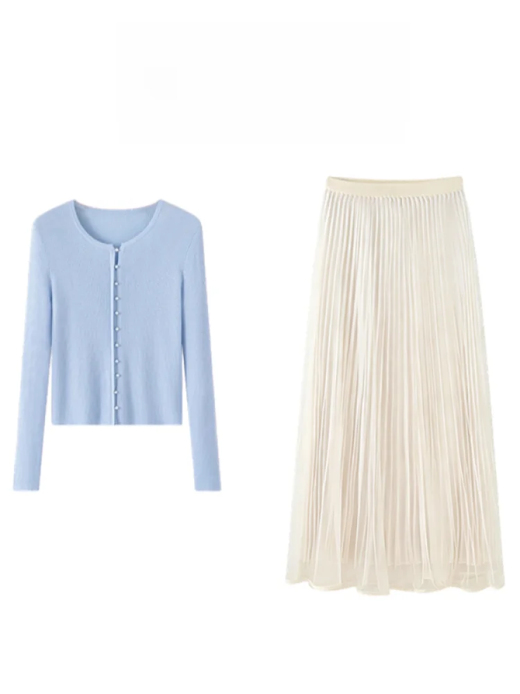 

Korean Style Knitted Dress Set Women's Spring Autumn New Unique Beautiful Long Skirt Casual Fashion Set High Waist Breathable