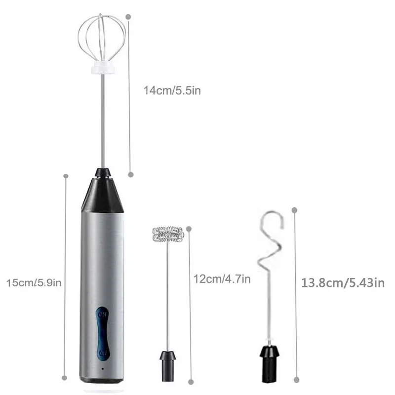 3 In 1 Portable Electric Milk Frother USB Stainless Steel Milk Frother Maker Handheld Foamer Egg-whisk Coffee Frothing Wand