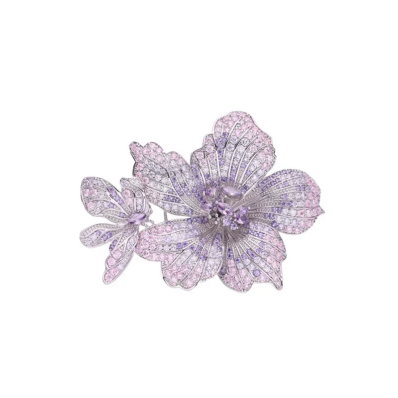Брошь Фаленопсис высокого класса с фиолетовым и розовым цирконом, элегантный и роскошный аксессуар для костюма и званого ужина9521