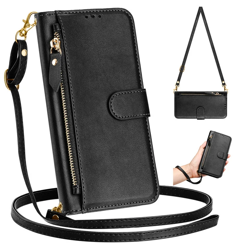 Crossbody Case For Samsung Galaxy A10 A20 A30 A40 A50 A70 Note 8 9 10 20 Ultra E Zipper Wallet Leather Long Lanyard Card Cover